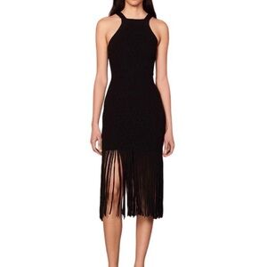 Sandro Black Midi Dress with Fringe
